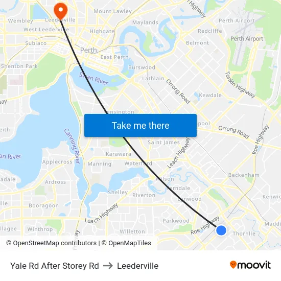 Yale Rd After Storey Rd to Leederville map