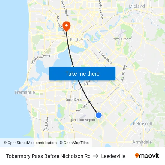 Tobermory Pass Before Nicholson Rd to Leederville map