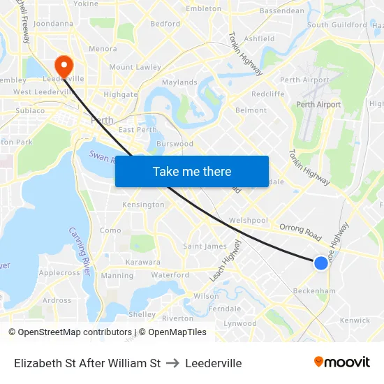Elizabeth St After William St to Leederville map
