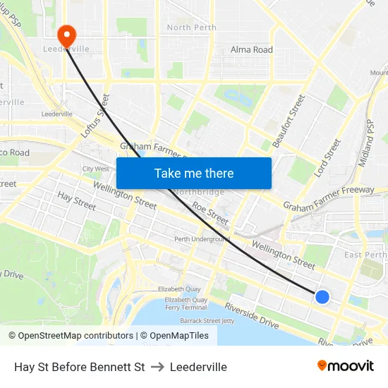 Hay St Before Bennett St to Leederville map
