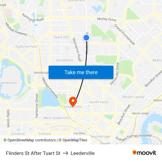 Flinders St After Tuart St to Leederville map