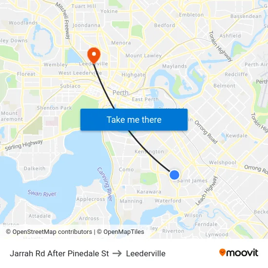 Jarrah Rd After Pinedale St to Leederville map