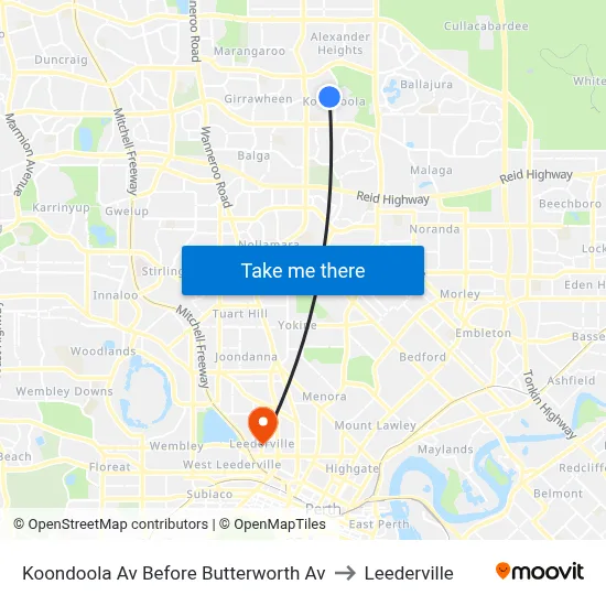 Koondoola Av Before Butterworth Av to Leederville map