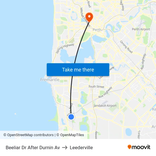 Beeliar Dr After Durnin Av to Leederville map