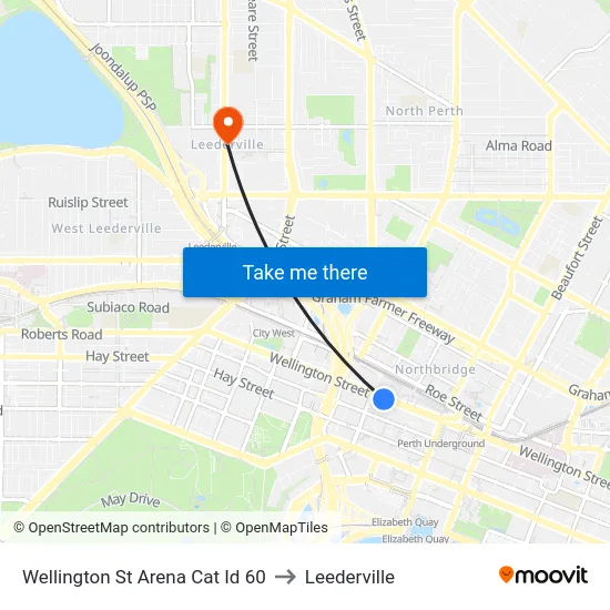 Wellington St Arena Cat Id 60 to Leederville map