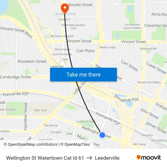 Wellington St Watertown Cat Id 61 to Leederville map