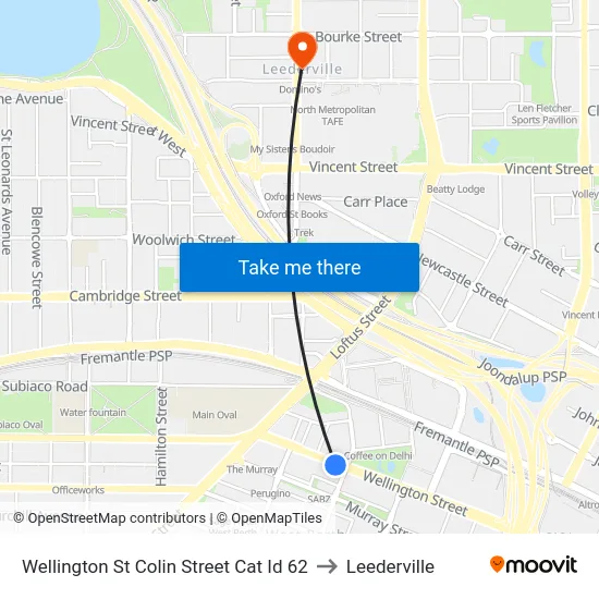 Wellington St Colin Street Cat Id 62 to Leederville map