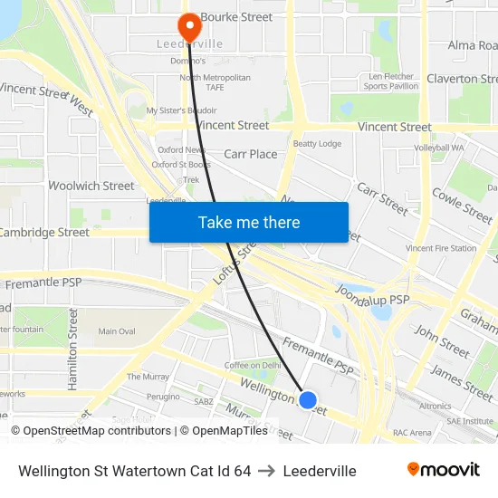Wellington St Watertown Cat Id 64 to Leederville map
