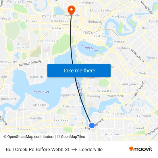 Bull Creek Rd Before Webb St to Leederville map