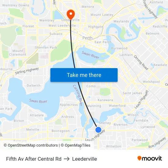 Fifth Av After Central Rd to Leederville map