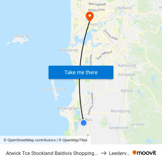 Atwick Tce Stockland Baldivis Shopping Centre to Leederville map