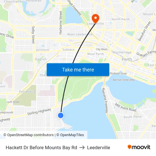 Hackett Dr Before Mounts Bay Rd to Leederville map