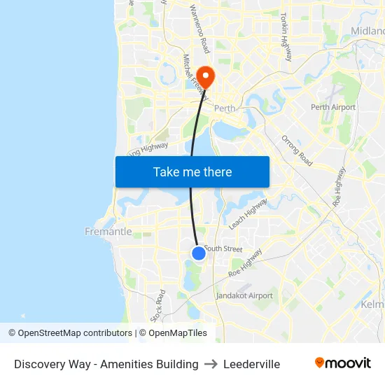 Discovery Way - Amenities Building to Leederville map