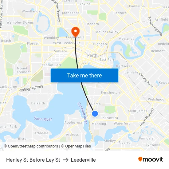 Henley St Before Ley St to Leederville map