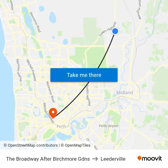 The Broadway   After Birchmore Gdns to Leederville map
