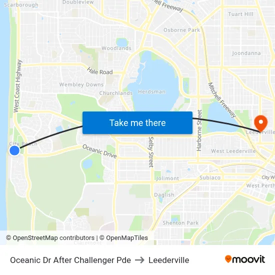 Oceanic Dr After Challenger Pde to Leederville map