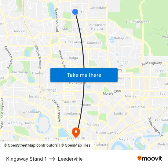 Kingsway   Stand 1 to Leederville map