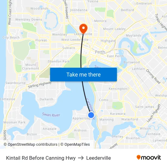Kintail Rd Before Canning Hwy to Leederville map