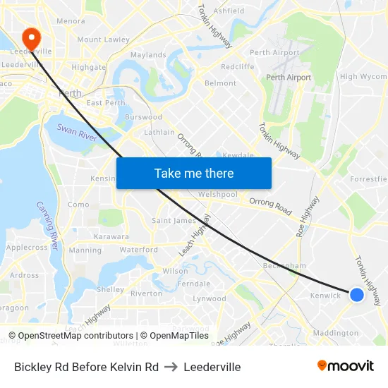Bickley Rd Before Kelvin Rd to Leederville map