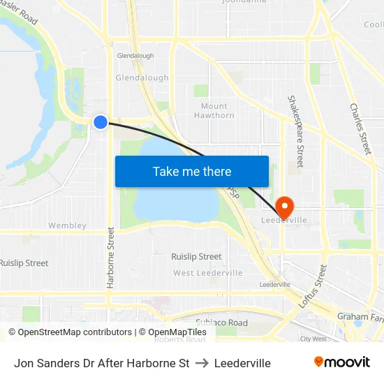 Jon Sanders Dr After Harborne St to Leederville map