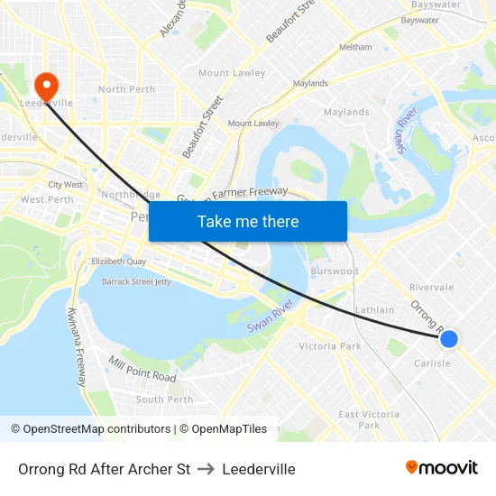Orrong Rd After Archer St to Leederville map
