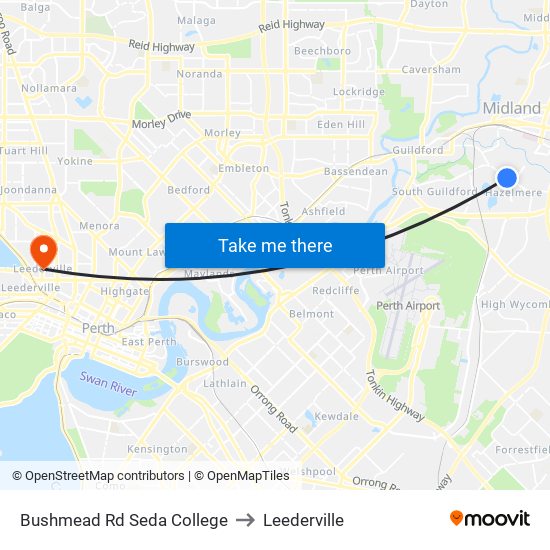 Bushmead Rd Seda College to Leederville map