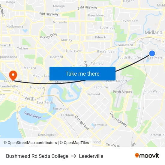 Bushmead Rd Seda College to Leederville map