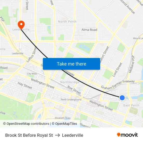 Brook St Before Royal St to Leederville map