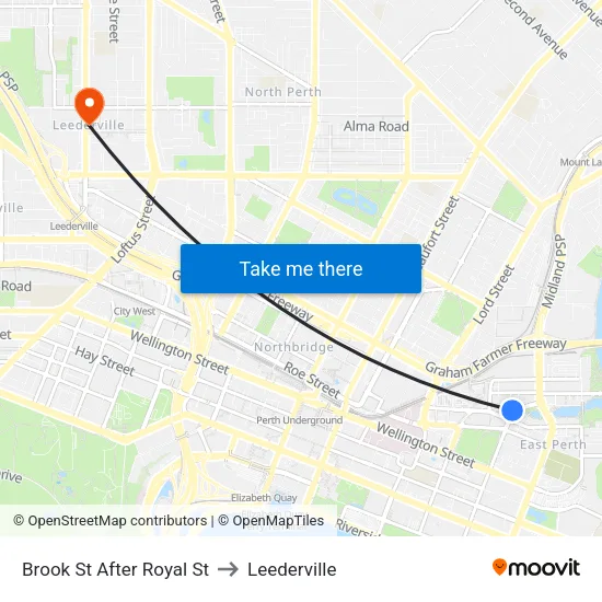 Brook St After Royal St to Leederville map