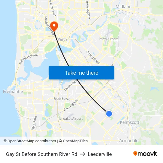 Gay St Before Southern River Rd to Leederville map