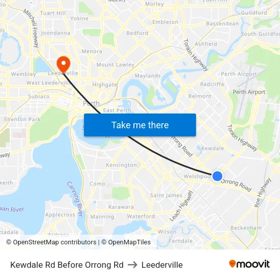 Kewdale Rd Before Orrong Rd to Leederville map