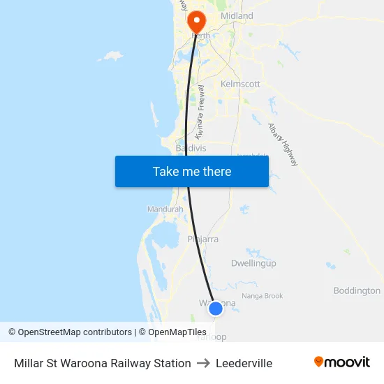 Millar St Waroona Railway Station to Leederville map