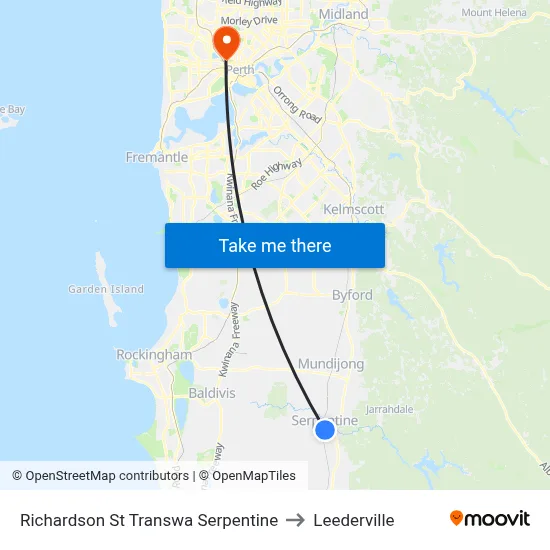 Richardson St Transwa Serpentine to Leederville map