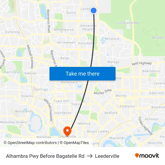 Alhambra Pwy Before Bagatelle Rd to Leederville map