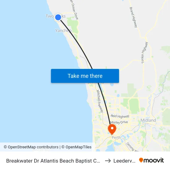 Breakwater Dr Atlantis Beach Baptist College to Leederville map