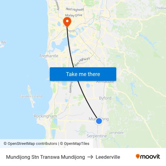 Mundijong Stn Transwa Mundijong to Leederville map