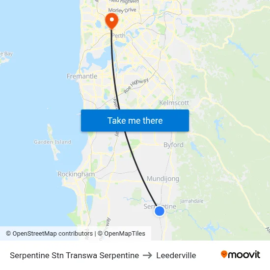 Serpentine Stn Transwa Serpentine to Leederville map