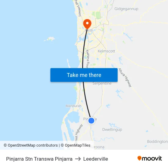 Pinjarra Stn Transwa Pinjarra to Leederville map