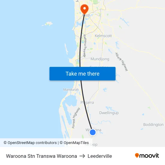 Waroona Stn Transwa Waroona to Leederville map