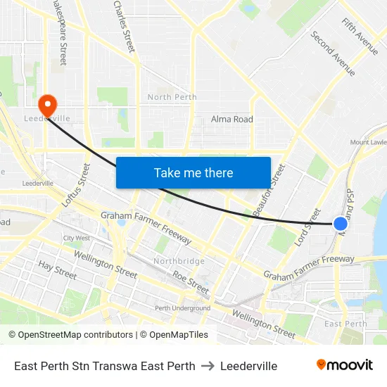 East Perth Stn Transwa East Perth to Leederville map