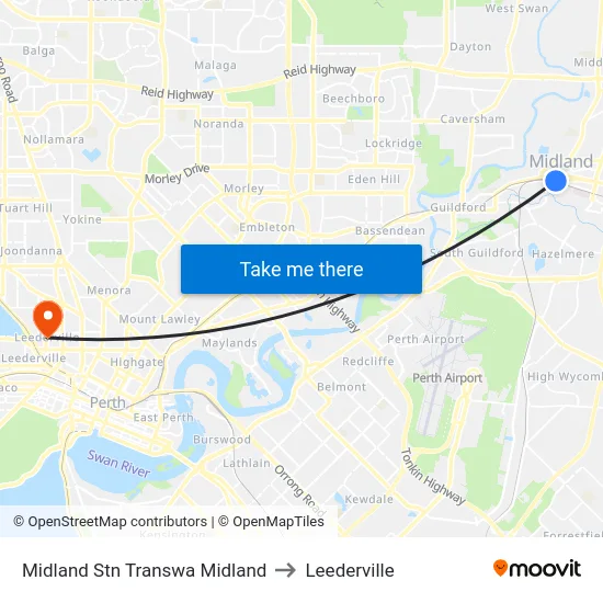 Midland Stn Transwa Midland to Leederville map