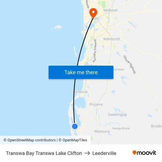 Transwa Bay Transwa Lake Clifton to Leederville map