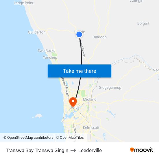 Transwa Bay Transwa Gingin to Leederville map