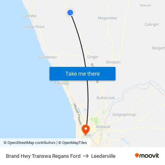Brand Hwy Transwa Regans Ford to Leederville map