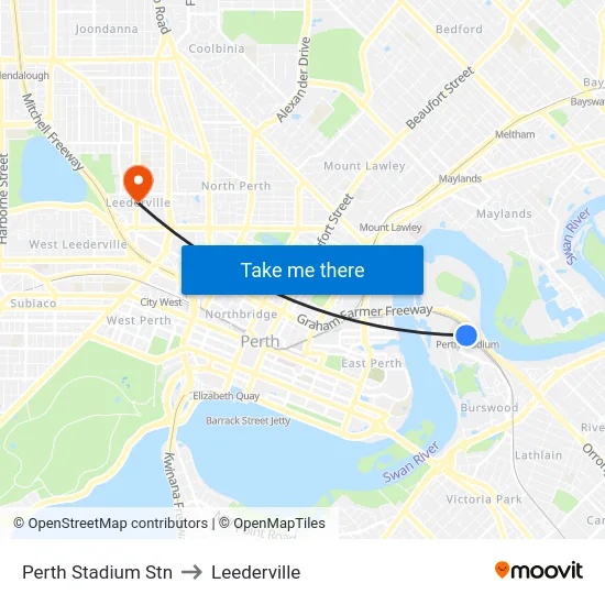 Perth Stadium Stn to Leederville map