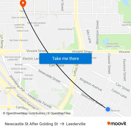 Newcastle St After Golding St to Leederville map