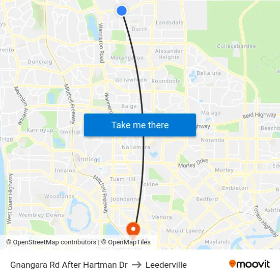 Gnangara Rd After Hartman Dr to Leederville map