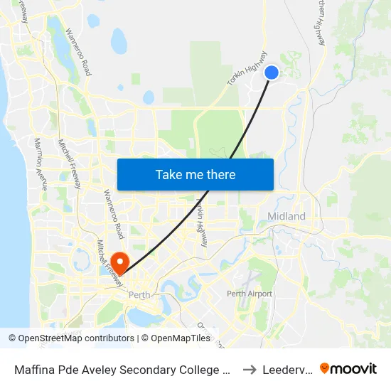 Maffina Pde Aveley Secondary College Stand 3 to Leederville map