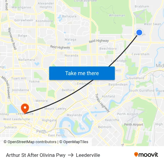 Arthur St After Olivina Pwy to Leederville map