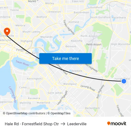 Hale Rd - Forrestfield Shop Ctr to Leederville map